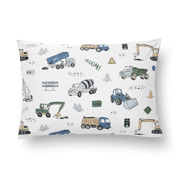 Sweet Jojo Designs Construction Truck Green Blue and White Toddler Pillow with Pillowcase 13x18 in.