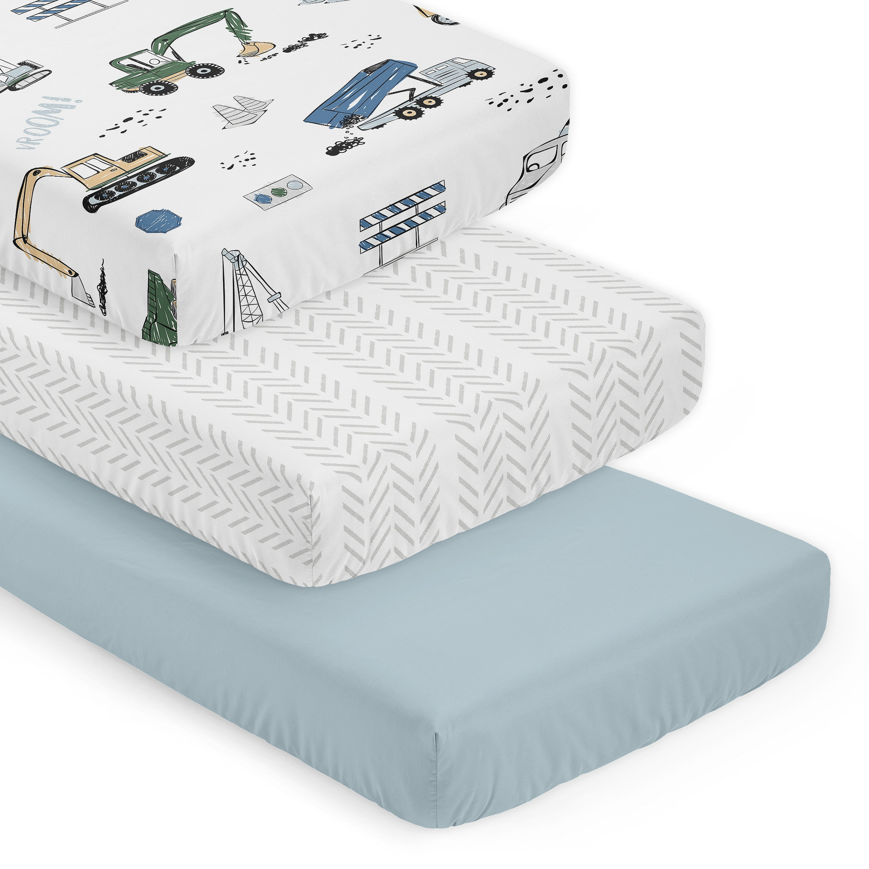Sweet Jojo Designs Construction Truck Green and Blue Boy Fitted Crib Sheets Set 3 Piece