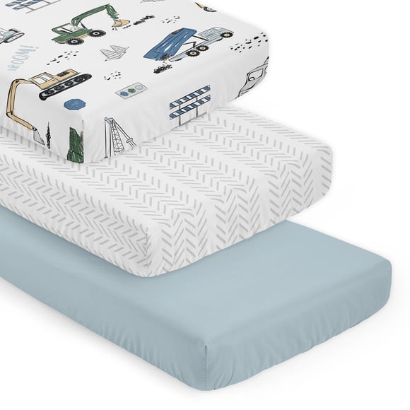 Sweet Jojo Designs Construction Truck Green and Blue Boy Fitted Crib Sheets Set 3 Piece
