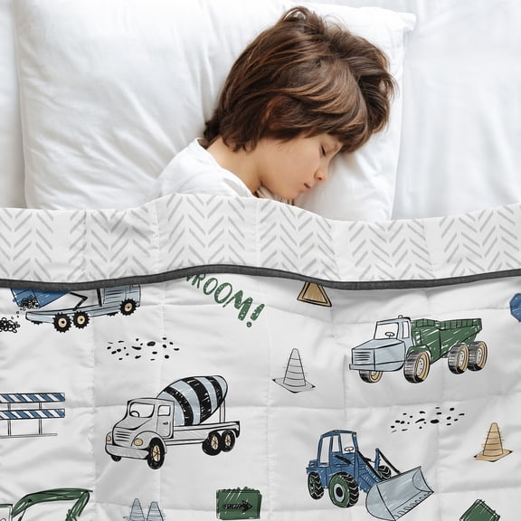 Sweet Jojo Designs Construction Truck Green and Blue Boy Toddler Kids Weighted Blanket 5lbs
