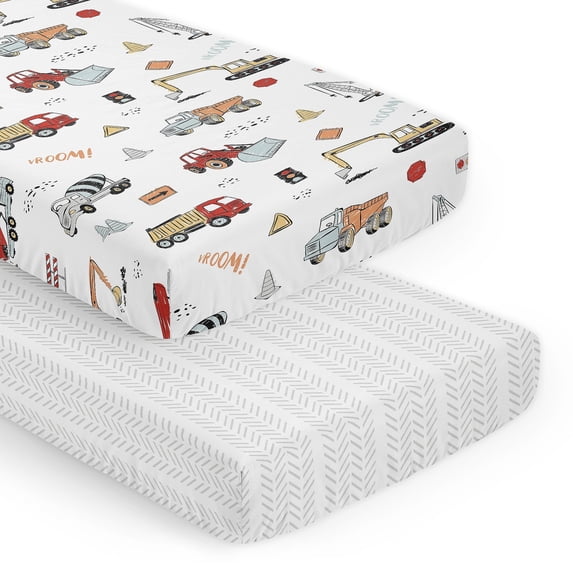 Sweet Jojo Designs Construction Truck Red Blue Grey Fitted Crib Sheets 2 Piece Set