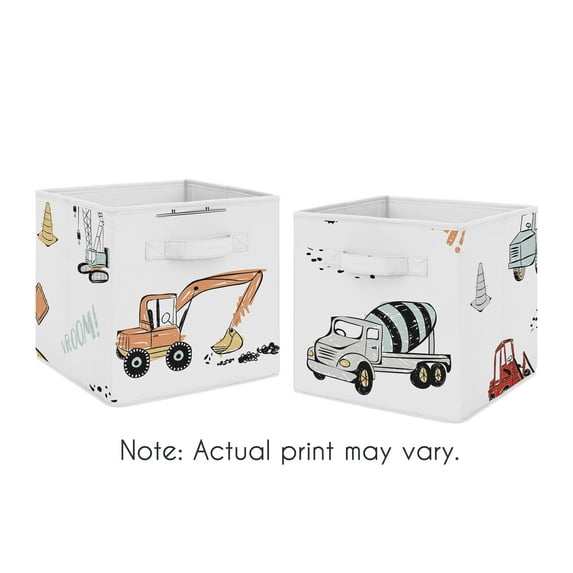 Sweet Jojo Designs Construction Truck Red Blue and Grey Fabric Storage Bins 2 Piece Set