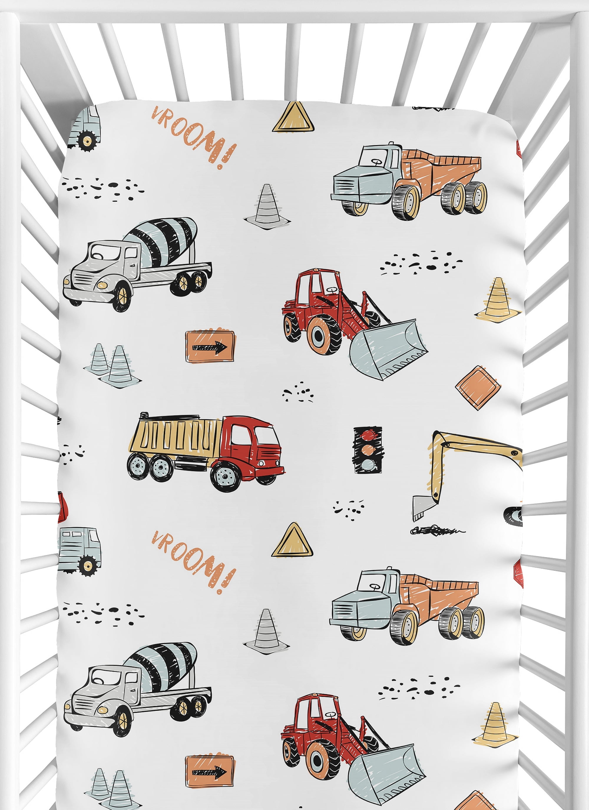 Sweet Jojo Designs Construction Truck Red Blue and Grey Fitted Crib Sheet