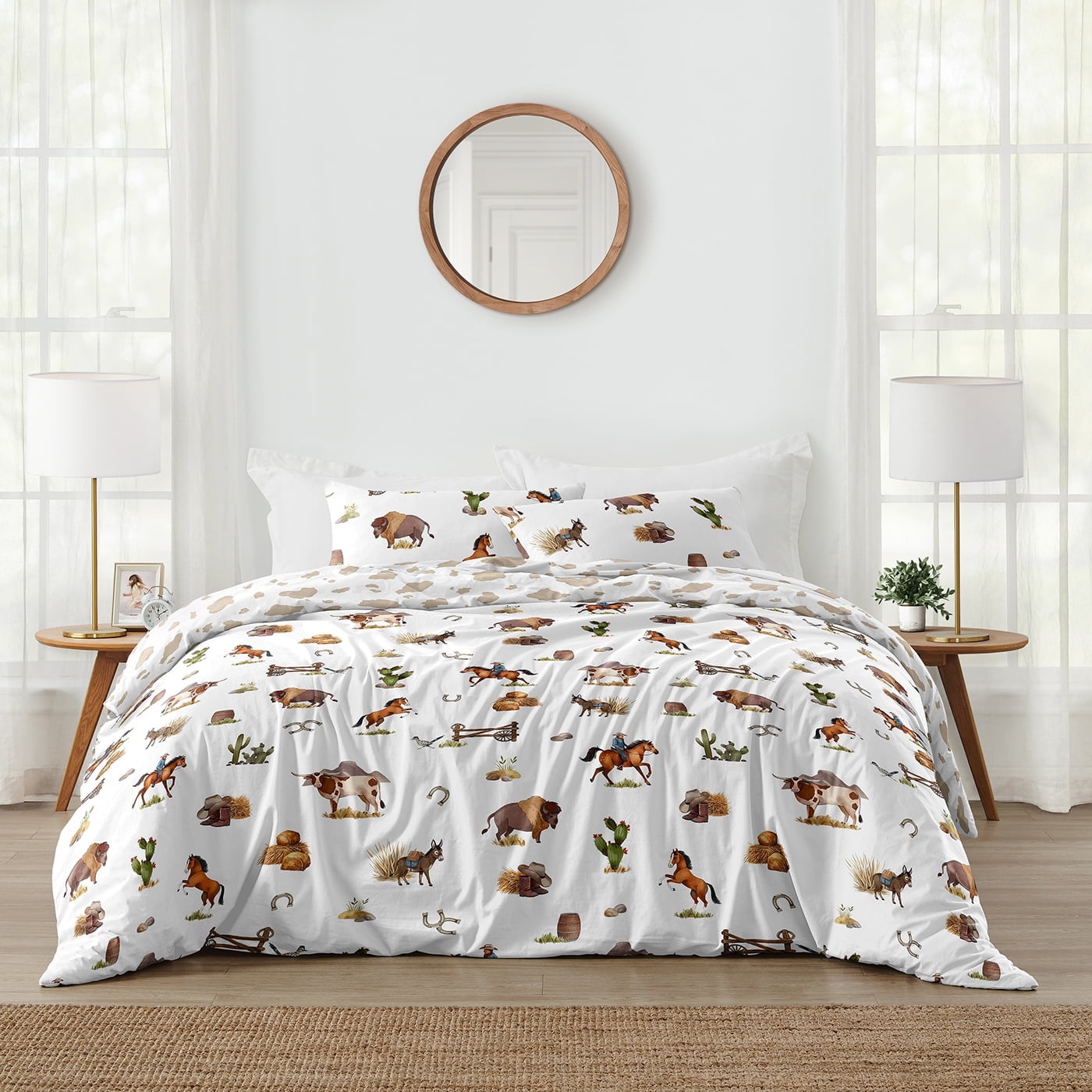 Western Cowboy White Microfiber Full Bedding Set