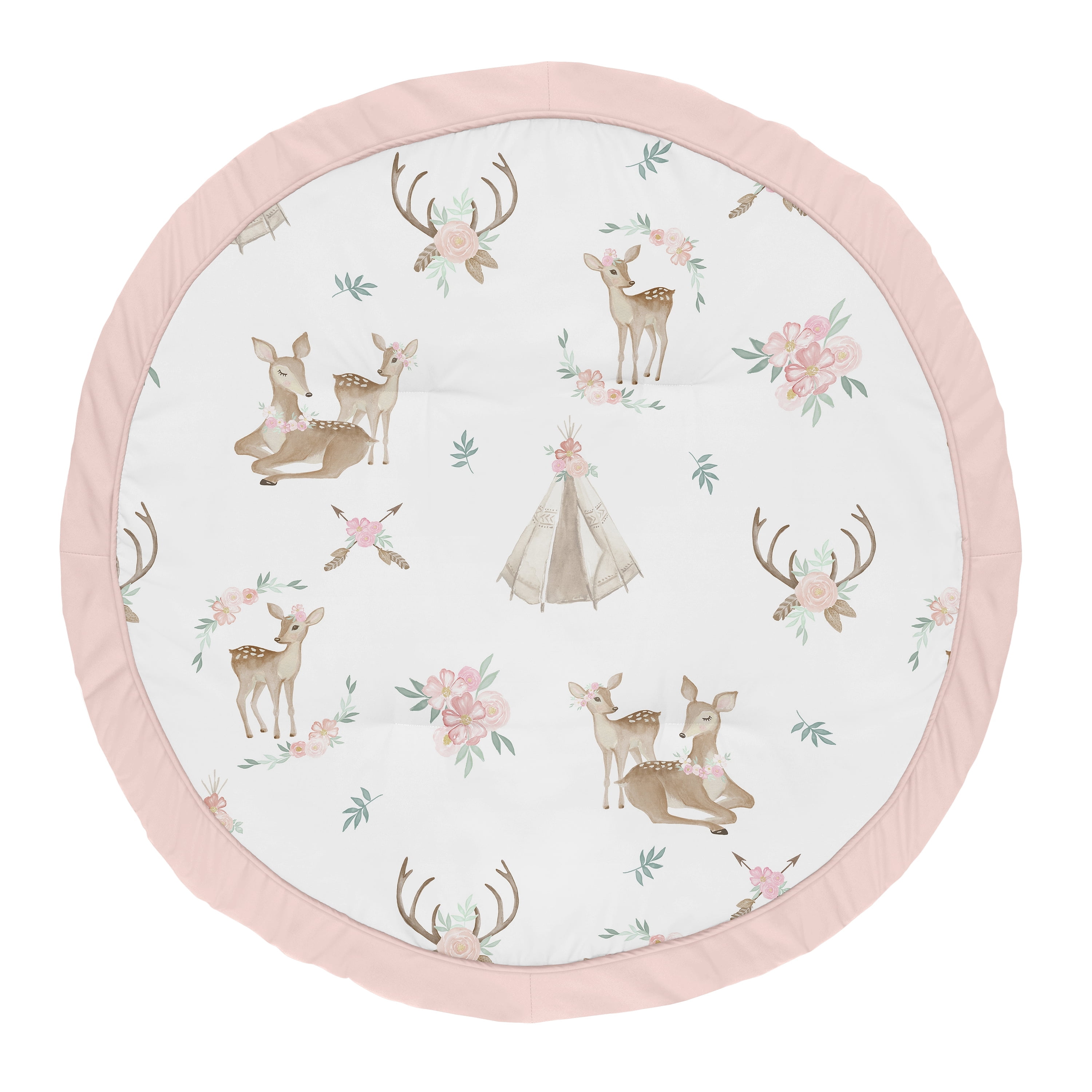 Sweet Jojo Designs Deer Floral Pink Taupe and Green Baby Play Mat