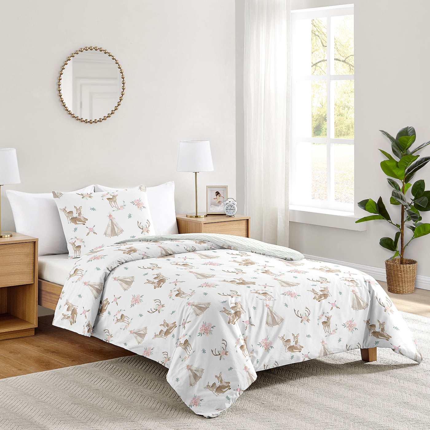 Sweet Jojo Designs Deer Floral Twin Bed Comforter Bedding Set - Walmart.com, image size:1400x1400