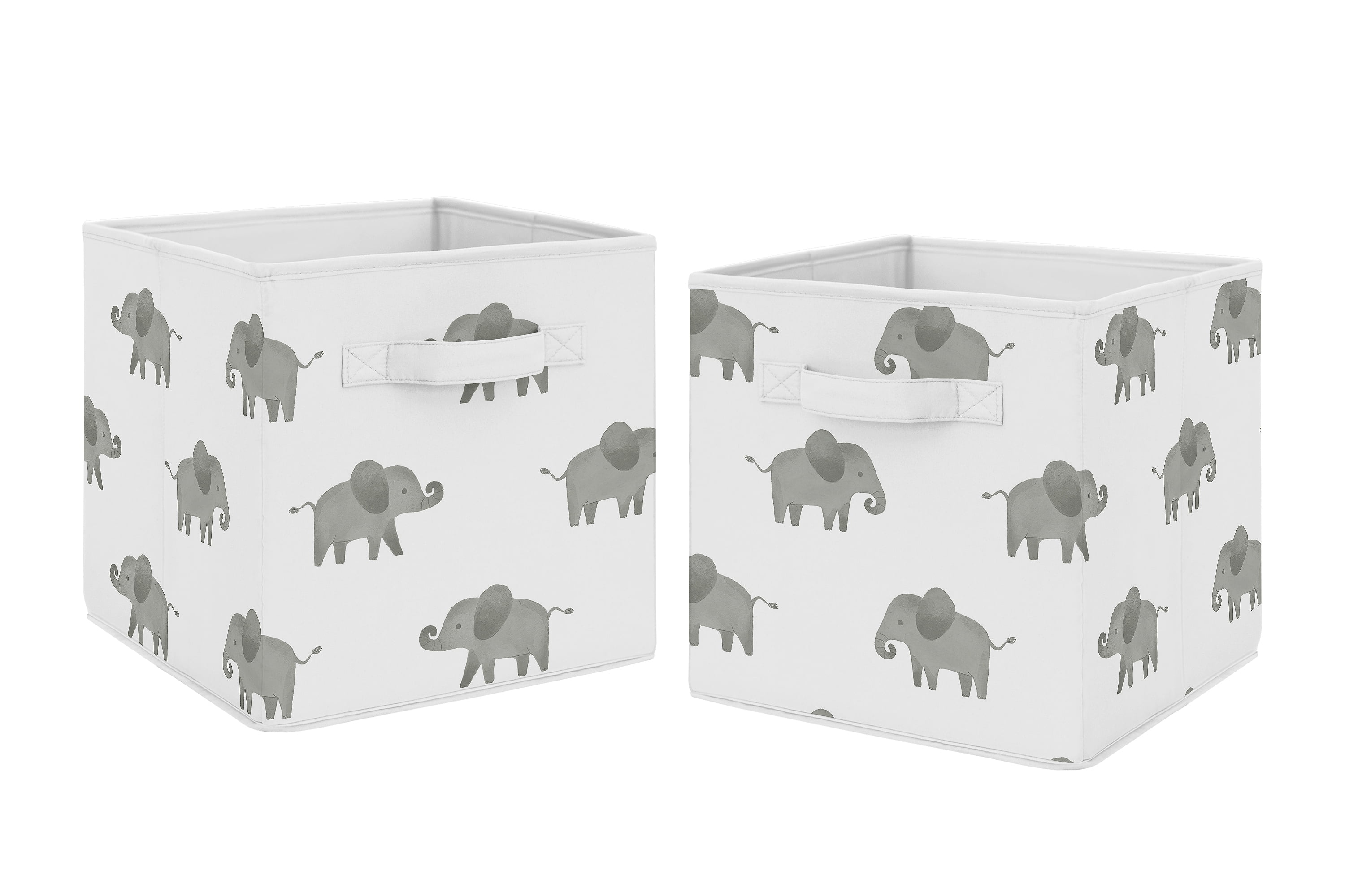 Gray and White Elephant Fabric Foldable Storage Bins Set