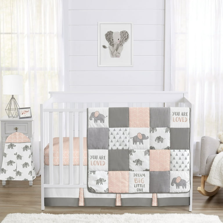 Sweet Jojo Designs Elephant Pink Grey and White Piece Crib