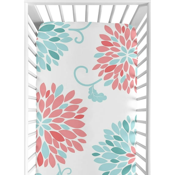 Sweet Jojo Designs Emma Blue and Coral Fitted Crib Sheet