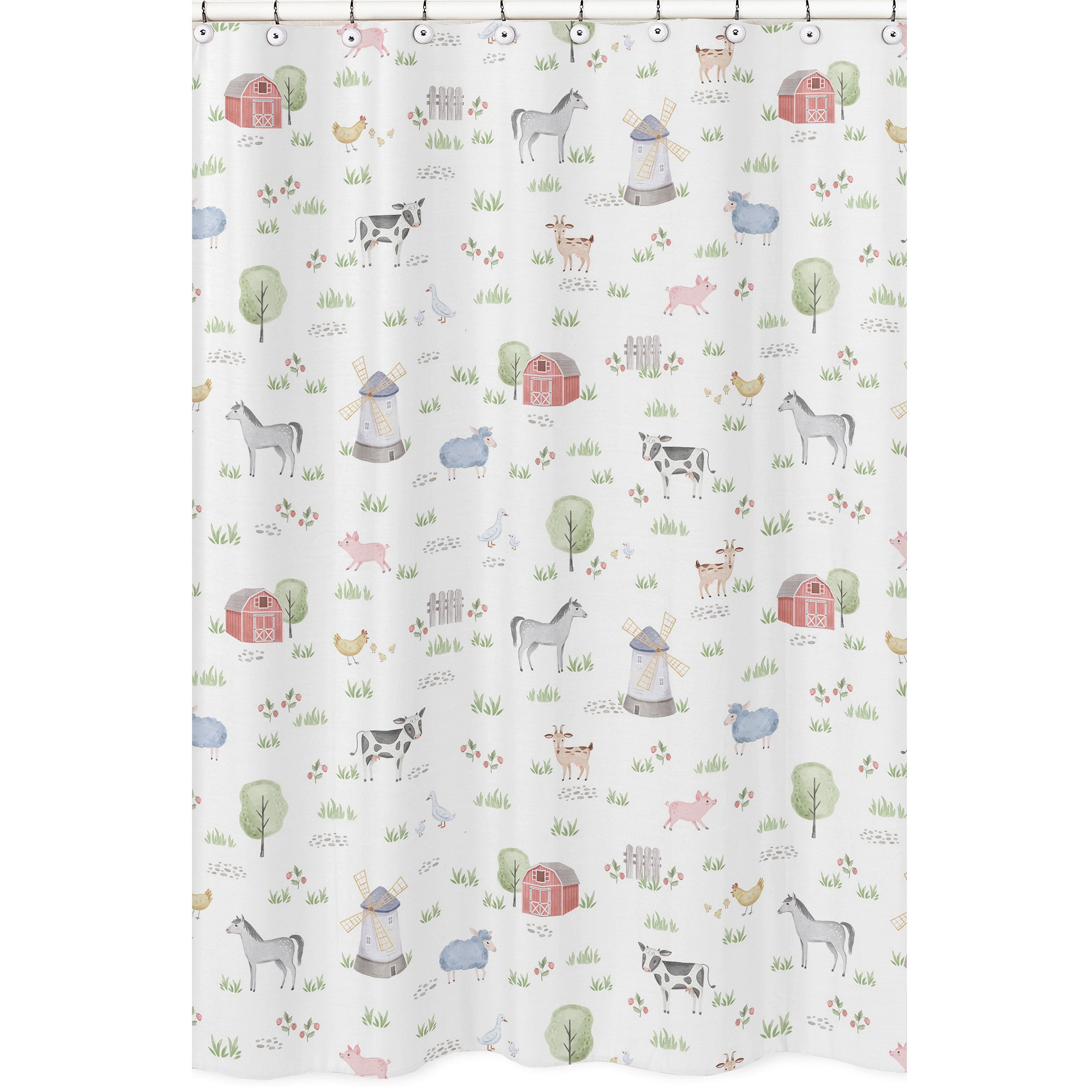 Farm Animals Multicolor Cotton Fabric Shower Curtain 72" x 72"