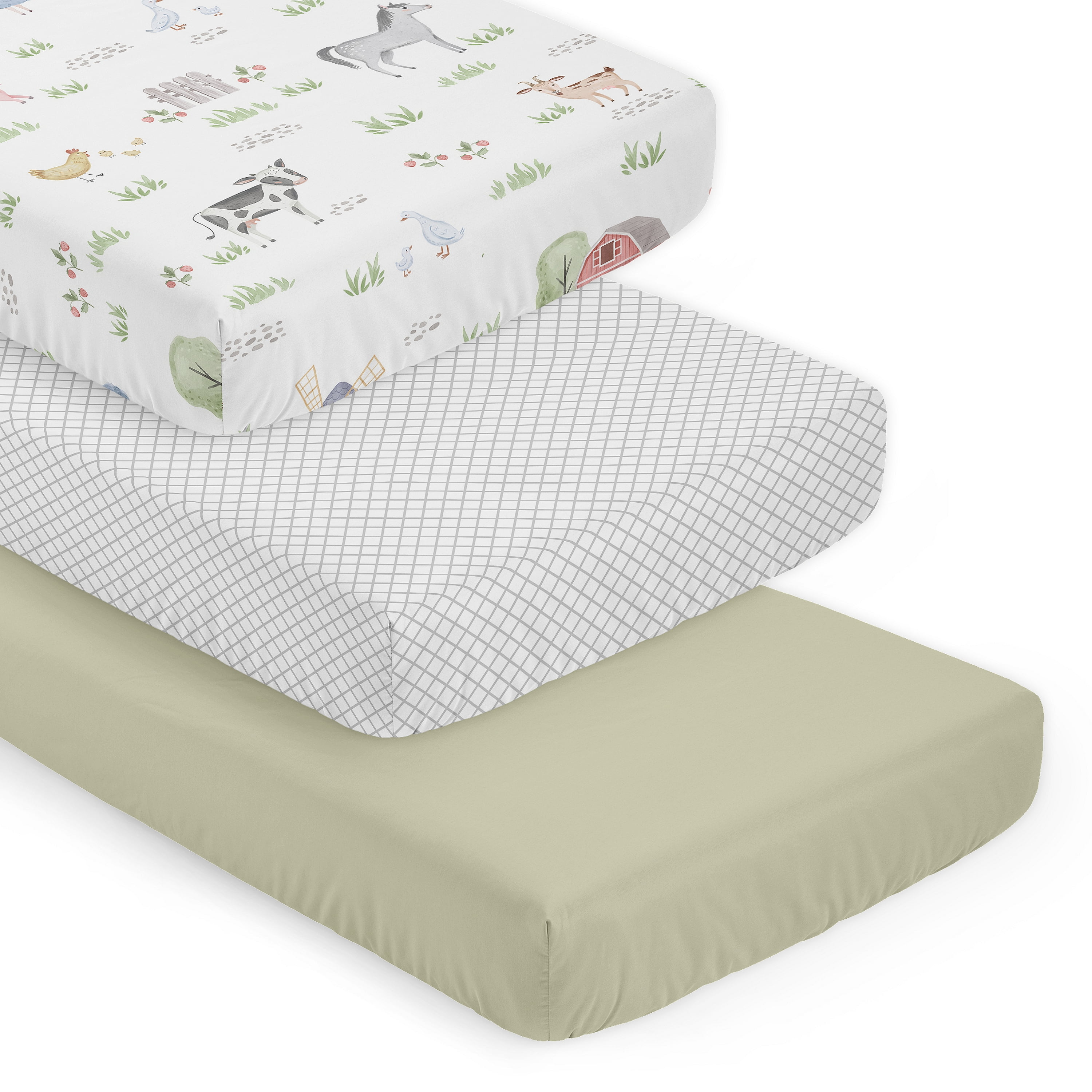Sweet Jojo Designs Farm Animals Boy, Girl, Unisex/Gender Neutral Fitted Crib Sheets Set 3 Piece