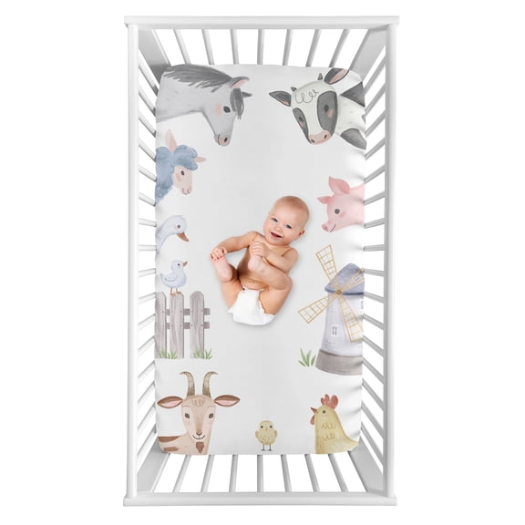 Sweet Jojo Designs Farm Animals Multicolor Photo Op Fitted Crib Sheet