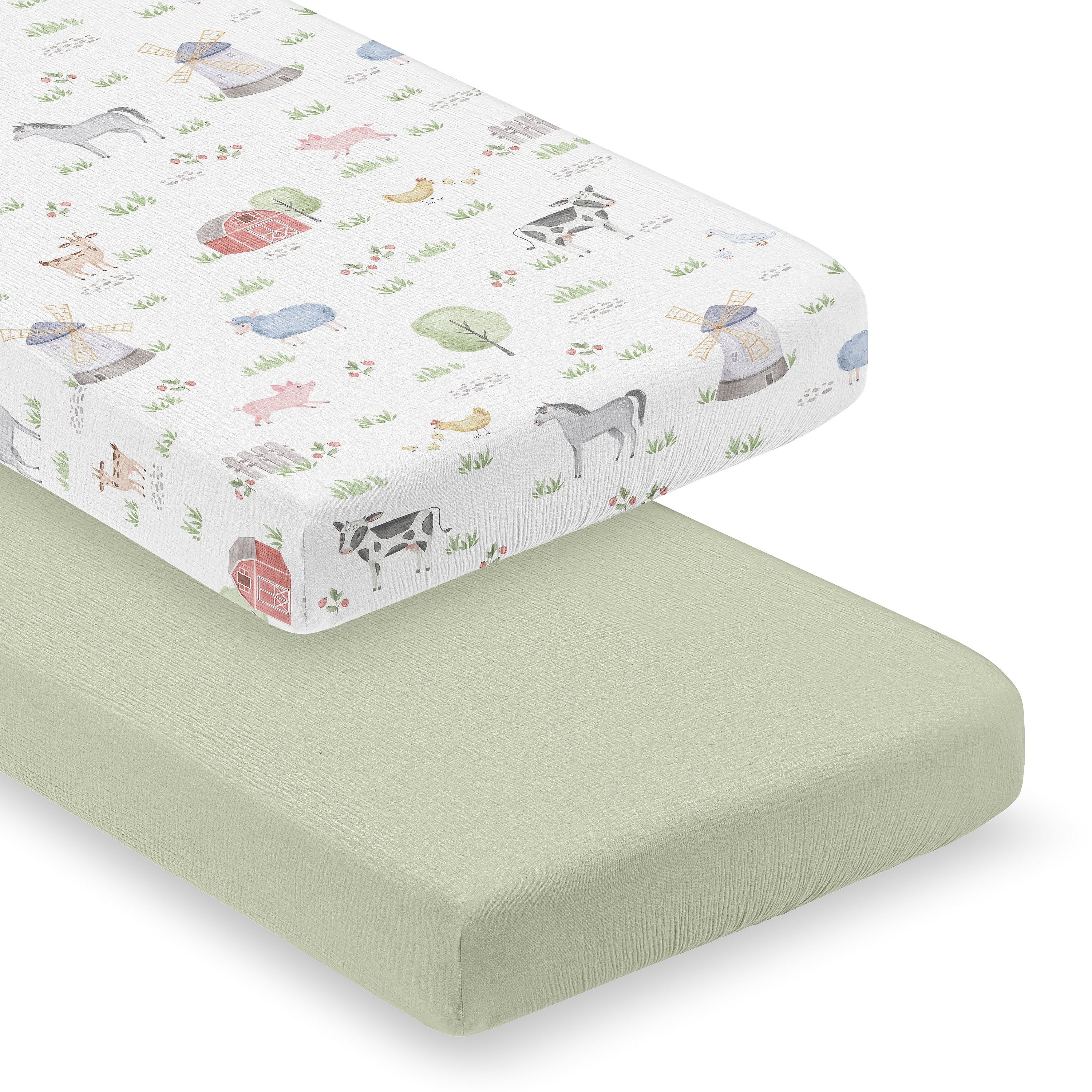 Sweet Jojo Designs Farm Animals Boy or Girl Gender Neutral Unisex 100% Cotton Muslin Fitted Crib Sheets Set 2 Piece