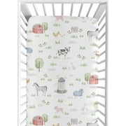 Sweet Jojo Designs Farm Animals Gray Green Grey Red Fitted Crib Sheet