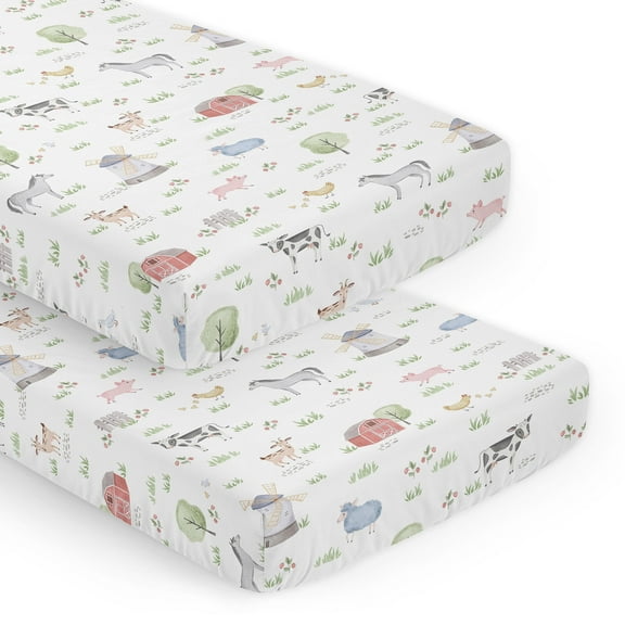Sweet Jojo Designs Farm Animals Gray Green Grey Red Fitted Crib Sheets 2 Piece Set