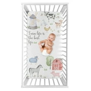 Sweet Jojo Designs Farm Animals Gray Green Grey Red Photo Op Fitted Crib Sheet
