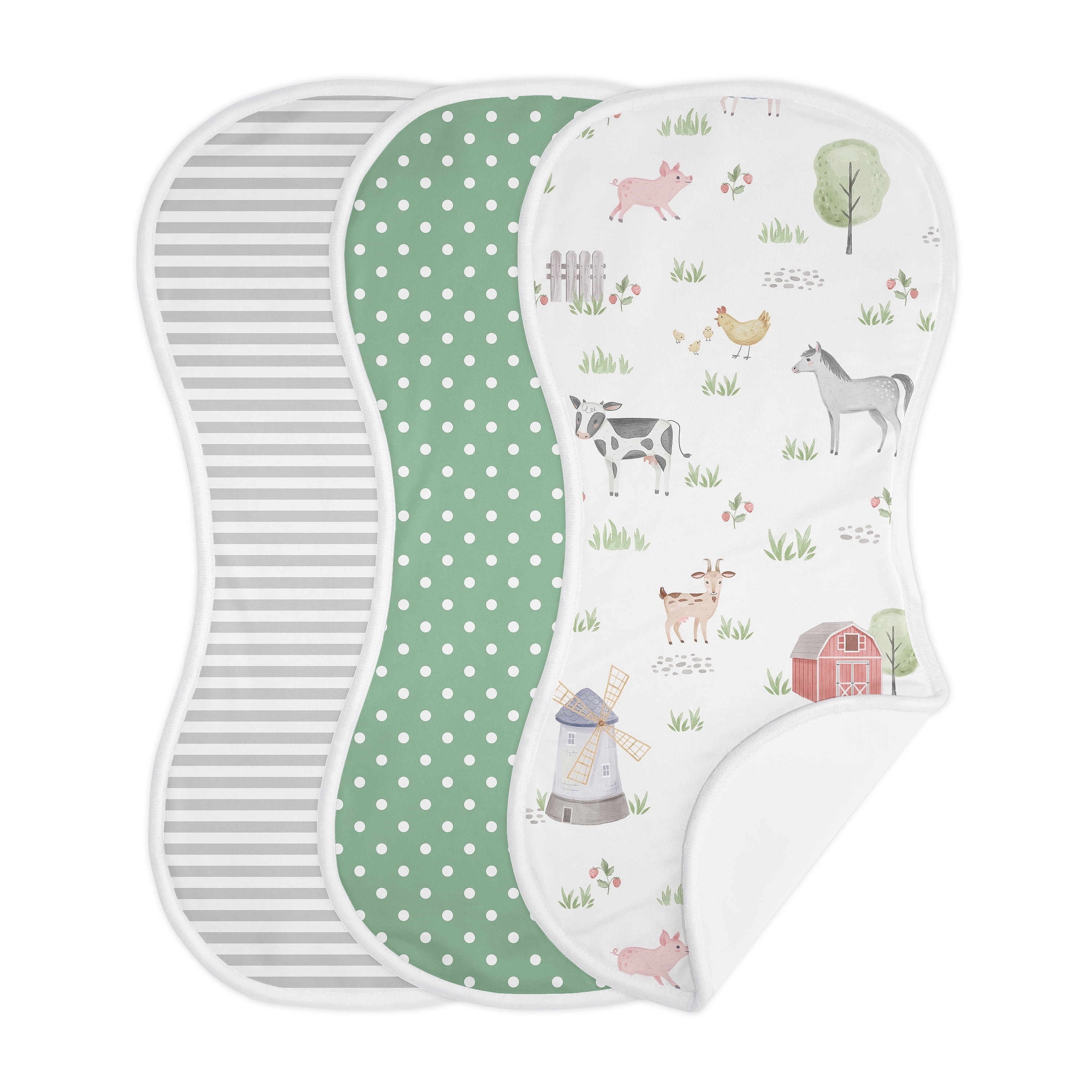 Sweet Jojo Designs Farm Animals Multicolor Absorbent Burp Cloths 3 Piece Set