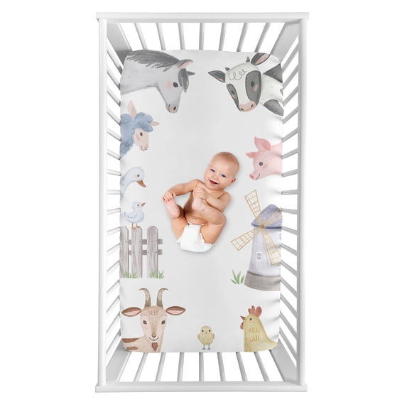 Sweet Jojo Designs Farm Animals Multicolor Photo Op Fitted Crib Sheet