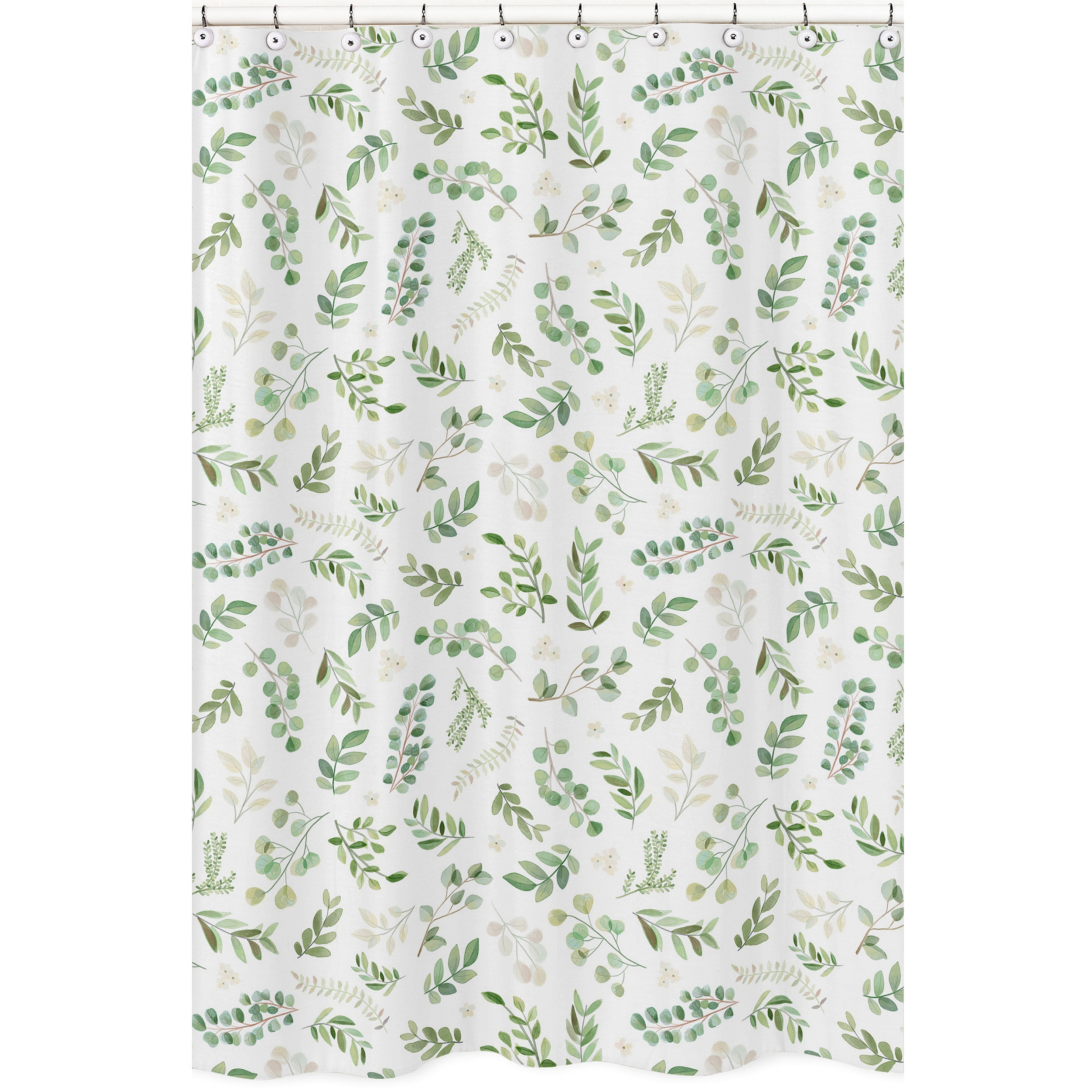 Botanical Green and White Floral Fabric Shower Curtain 72" x 72"