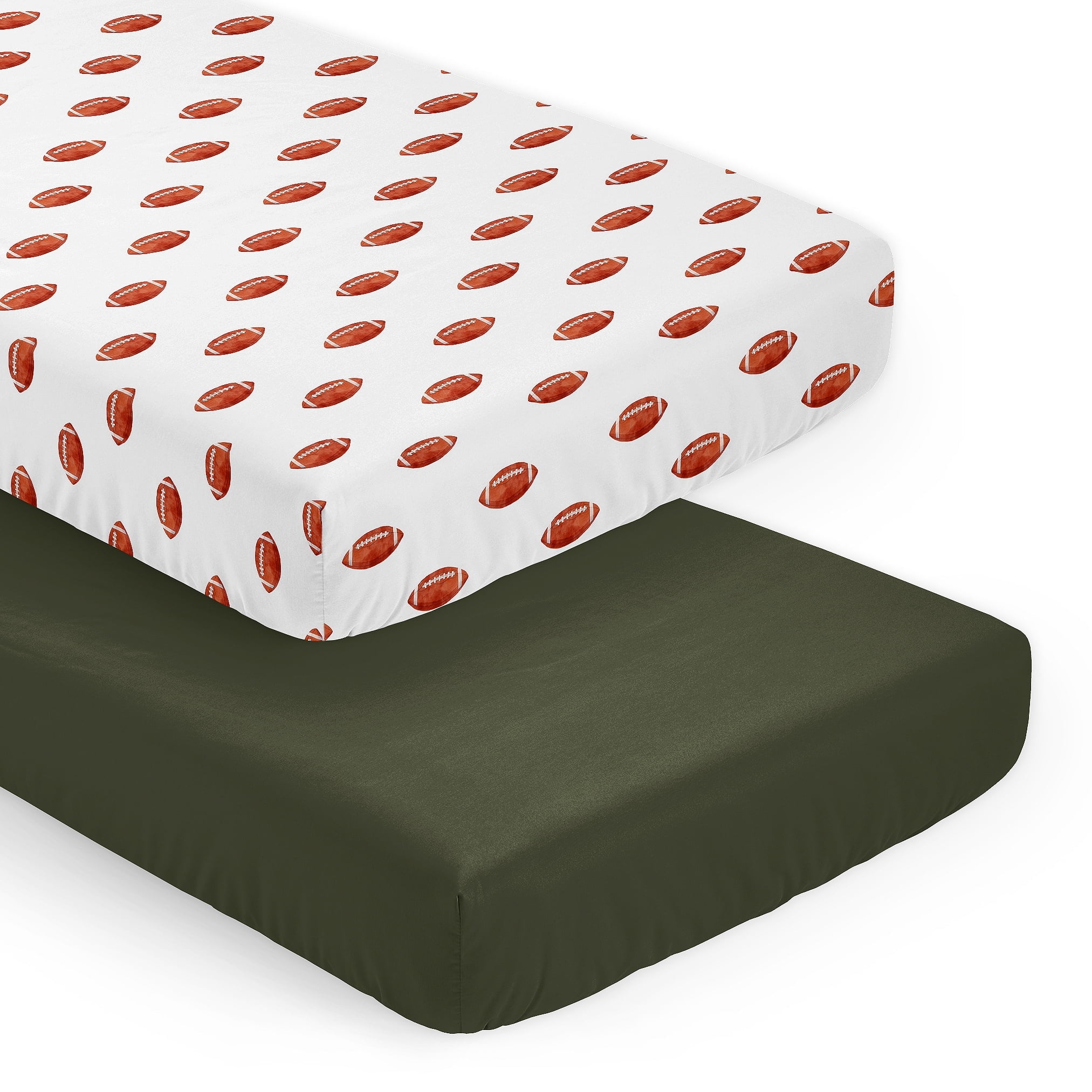Sweet Jojo Designs Football Brown White and Green Fitted Crib Sheets 2 Piece Set