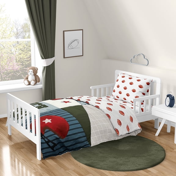 Sweet Jojo Designs Football Green Brown and Red Toddler Bed Comforter 5 Piece Bedding Set