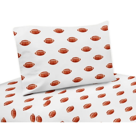 Sweet Jojo Designs Football Brown and White 4 Piece Queen Size Sheet Set - 4 piece