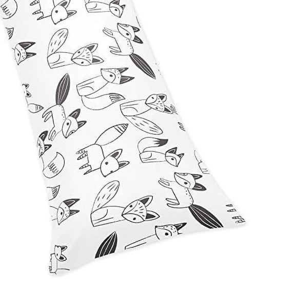 Sweet Jojo Designs Fox Black and White Body Pillow Cover Case 54x20 (Pillow Not Included)