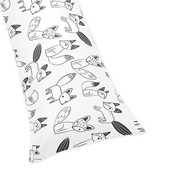 Sweet Jojo Designs Fox Black and White Body Pillow Cover Case 54x20 (Pillow Not Included)