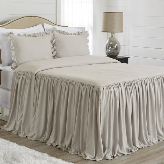 Sweet Jojo Designs Gathered Bedspread Taupe King Size Extra Long Bedspread Cover 3 Piece Set