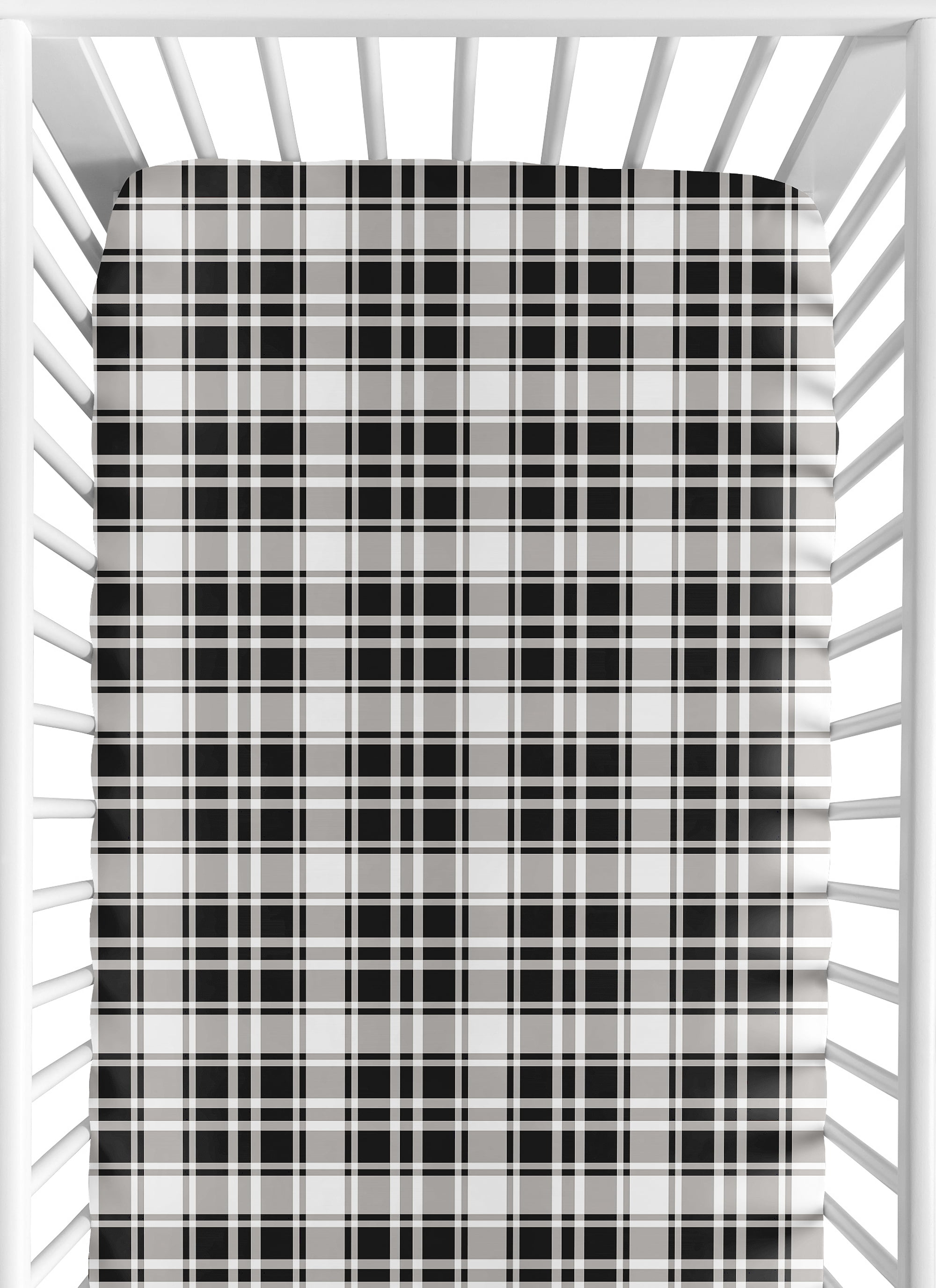 Sweet Jojo Designs Gingham Black Plaid Boy, Girl, Unisex/Gender Neutral Fitted Crib Sheet