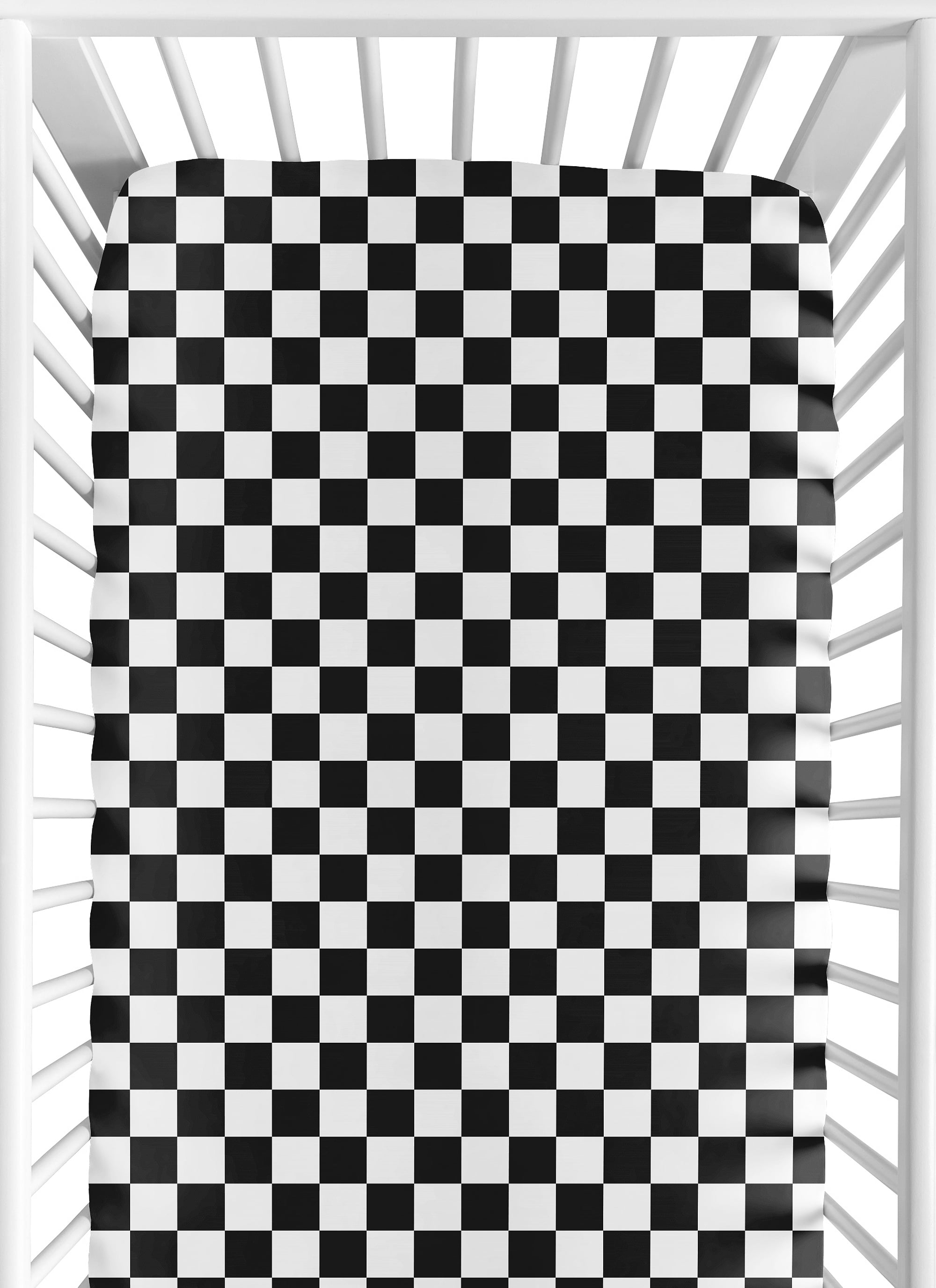 Sweet Jojo Designs Gingham Checkered Plaid Black and White Boy, Girl, Unisex/Gender Neutral Fitted Crib Sheet