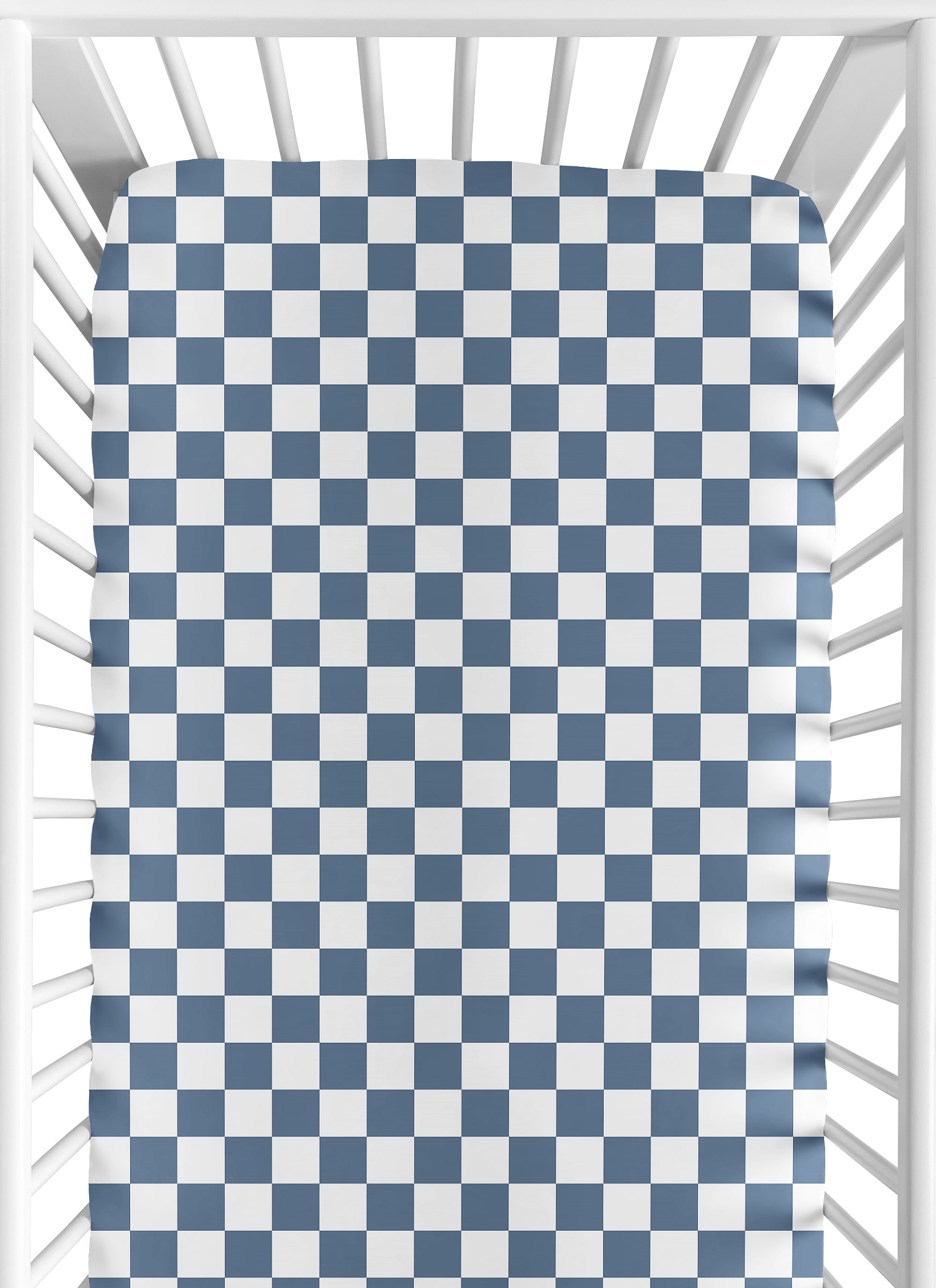 Sweet Jojo Designs Gingham Checkered Plaid Blue and White Boy, Girl, Unisex/Gender Neutral Fitted Crib Sheet