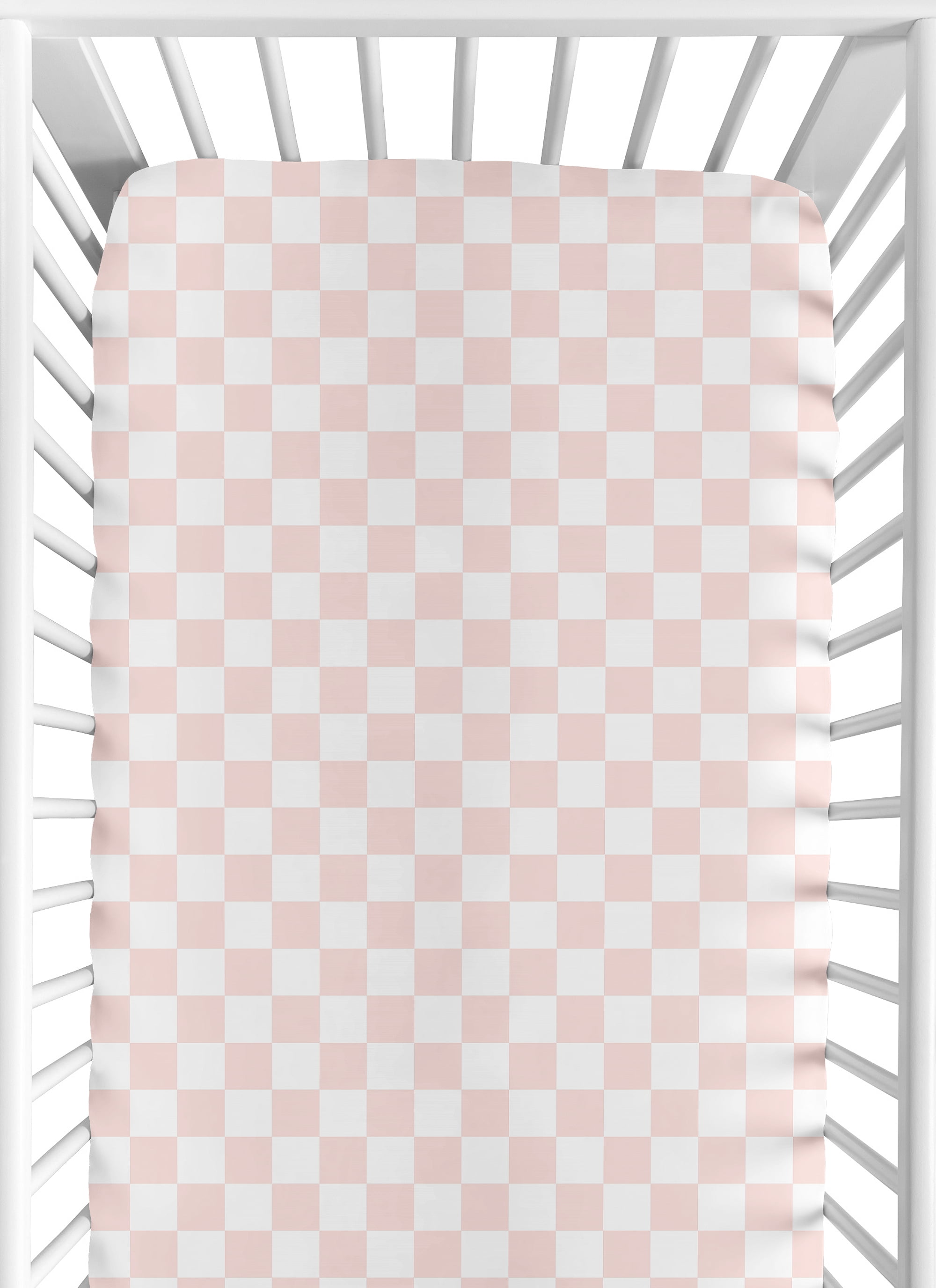 Sweet Jojo Designs Gingham Checkered Plaid Pink and White Girl Fitted Crib Sheet
