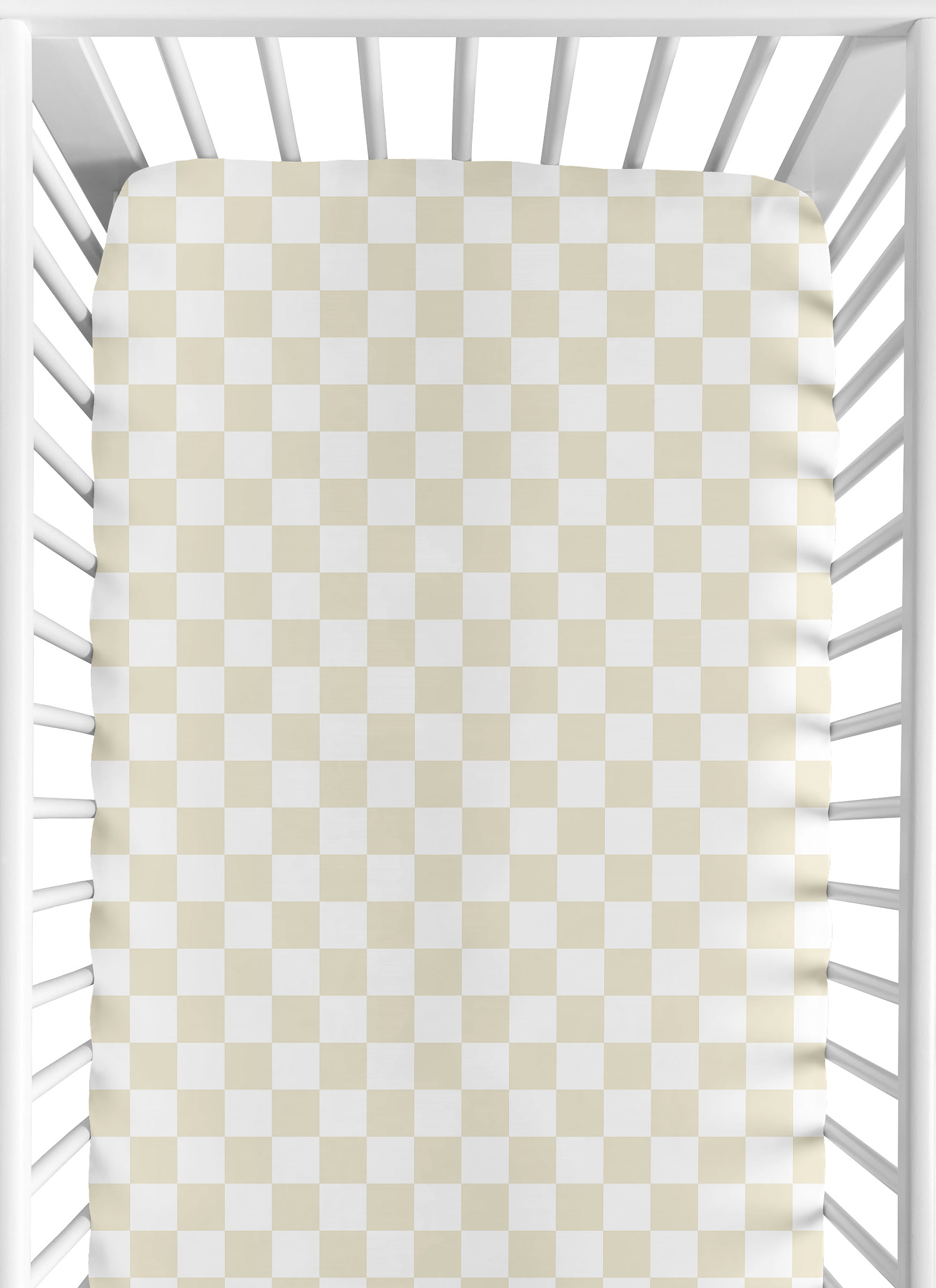 Sweet Jojo Designs Gingham Checkered Plaid Taupe and White Boy, Girl, Unisex/Gender Neutral Fitted Crib Sheet
