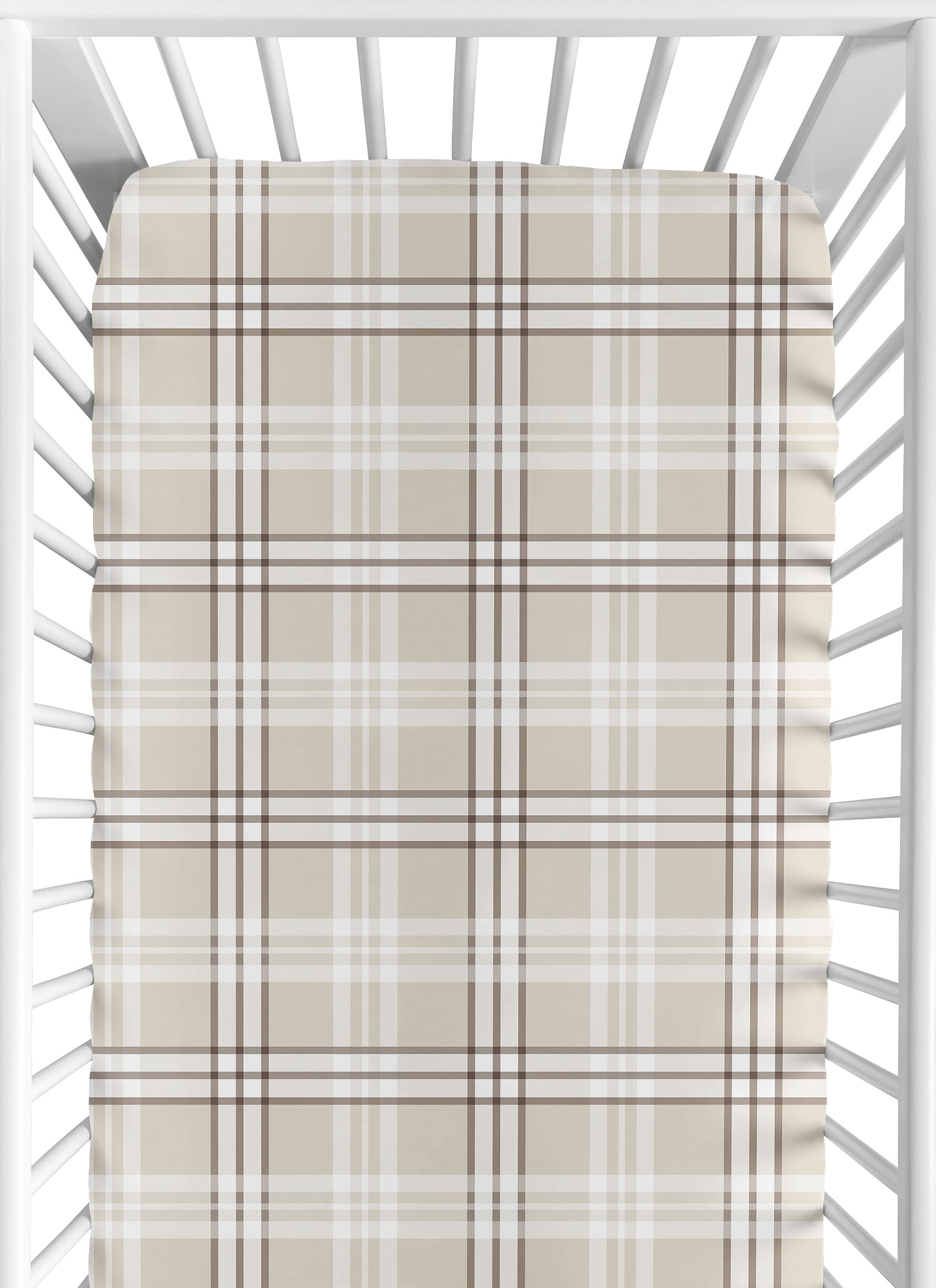 Sweet Jojo Designs Gingham Taupe Plaid Boy, Girl, Unisex/Gender Neutral Fitted Crib Sheet