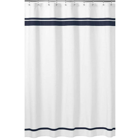 Sweet Jojo Designs Hotel White and Blue Fabric Shower Curtain 72x72