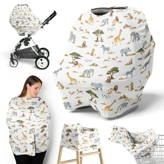 Sweet Jojo Designs Jungle Boy, Girl, Unisex/Gender Neutral Multi Use Baby Car Seat and Nursing Cover