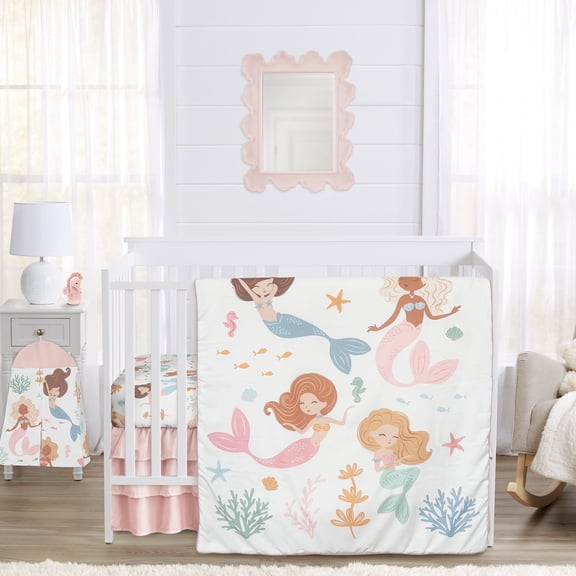 Sweet Jojo Designs Mermaids Pink Blue Orange 4 Piece Crib Bedding Set
