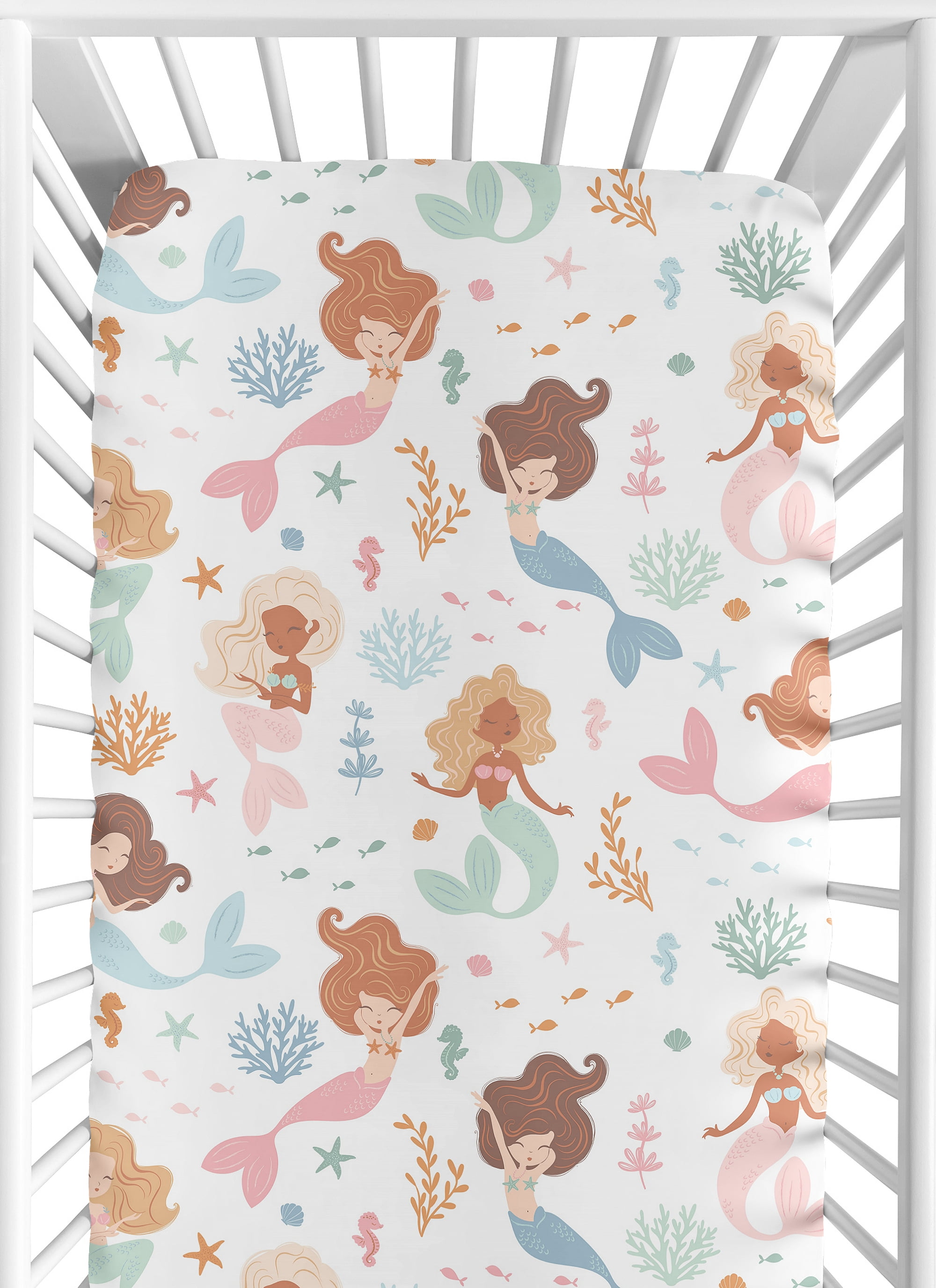 Sweet Jojo Designs Mermaids Pink Blue Orange Fitted Crib Sheet
