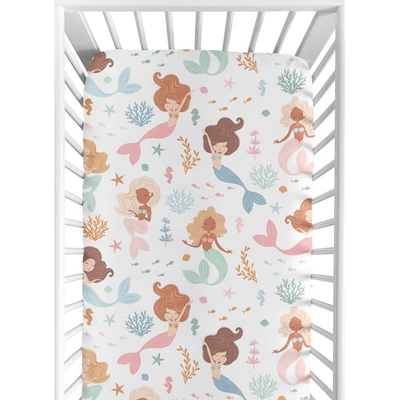 Sweet Jojo Designs Mermaids Pink Blue Orange Fitted Crib Sheet