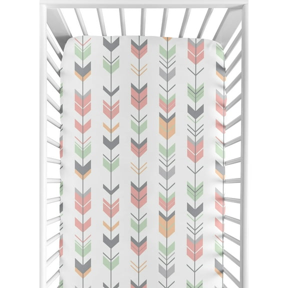 Sweet Jojo Designs Mod Arrow Pink Green and Grey Fitted Crib Sheet