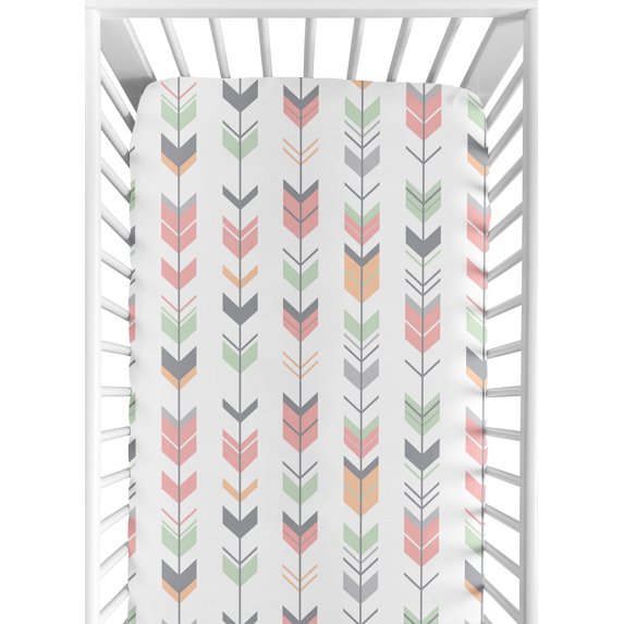 Sweet Jojo Designs Mod Arrow Pink Green and Grey Fitted Crib Sheet