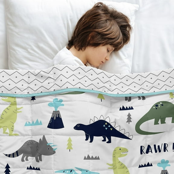 Sweet Jojo Designs Mod Dinosaur Blue Green Grey Toddler Kids Weighted Blanket 5lbs