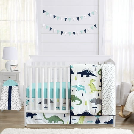 Sweet Jojo Designs Mod Dinosaur Blue, Green, Grey and White 4 Piece Crib Bedding Set