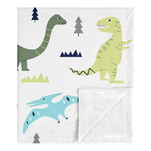 Sweet Jojo Designs Mod Dinosaur Blue Green and Grey Baby Security Blanket