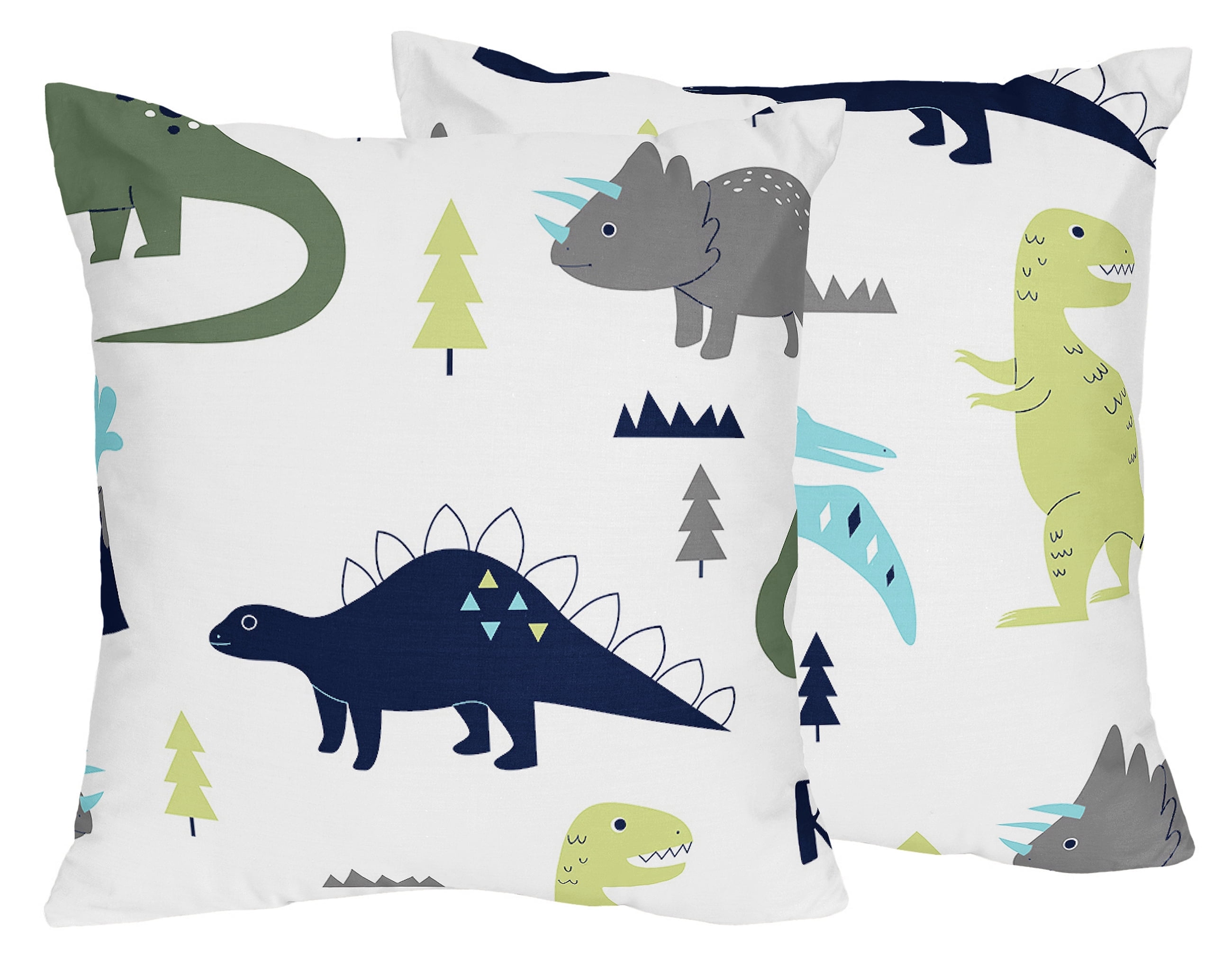 Blue and Green Dinosaur Print Microfiber Nursery Throw Pillows Set