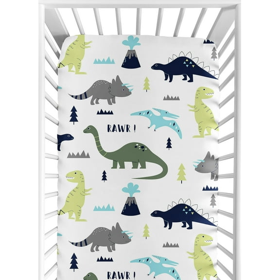 Sweet Jojo Designs Mod Dinosaur Blue and Green Fitted Crib Sheet