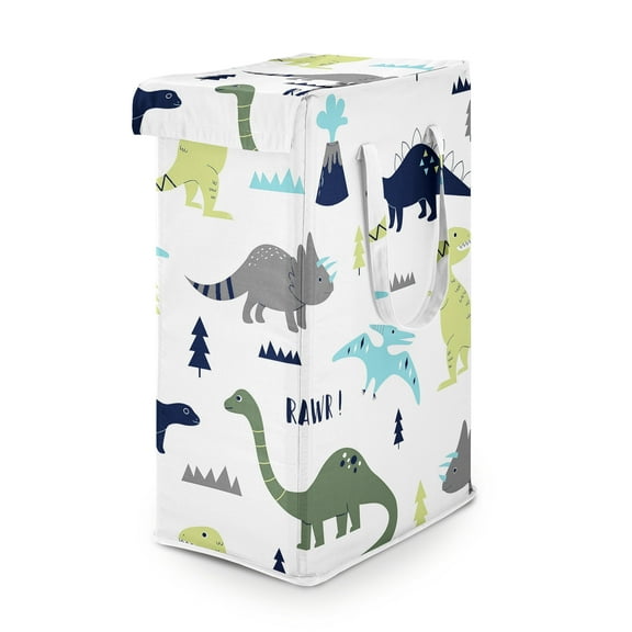 Sweet Jojo Designs Mod Dinosaur Blue and Green Foldable Laundry Hamper with Handles