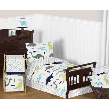 Sweet Jojo Designs Mod Dinosaur Blue and Green Toddler Bed Comforter 5 Piece Bedding Set