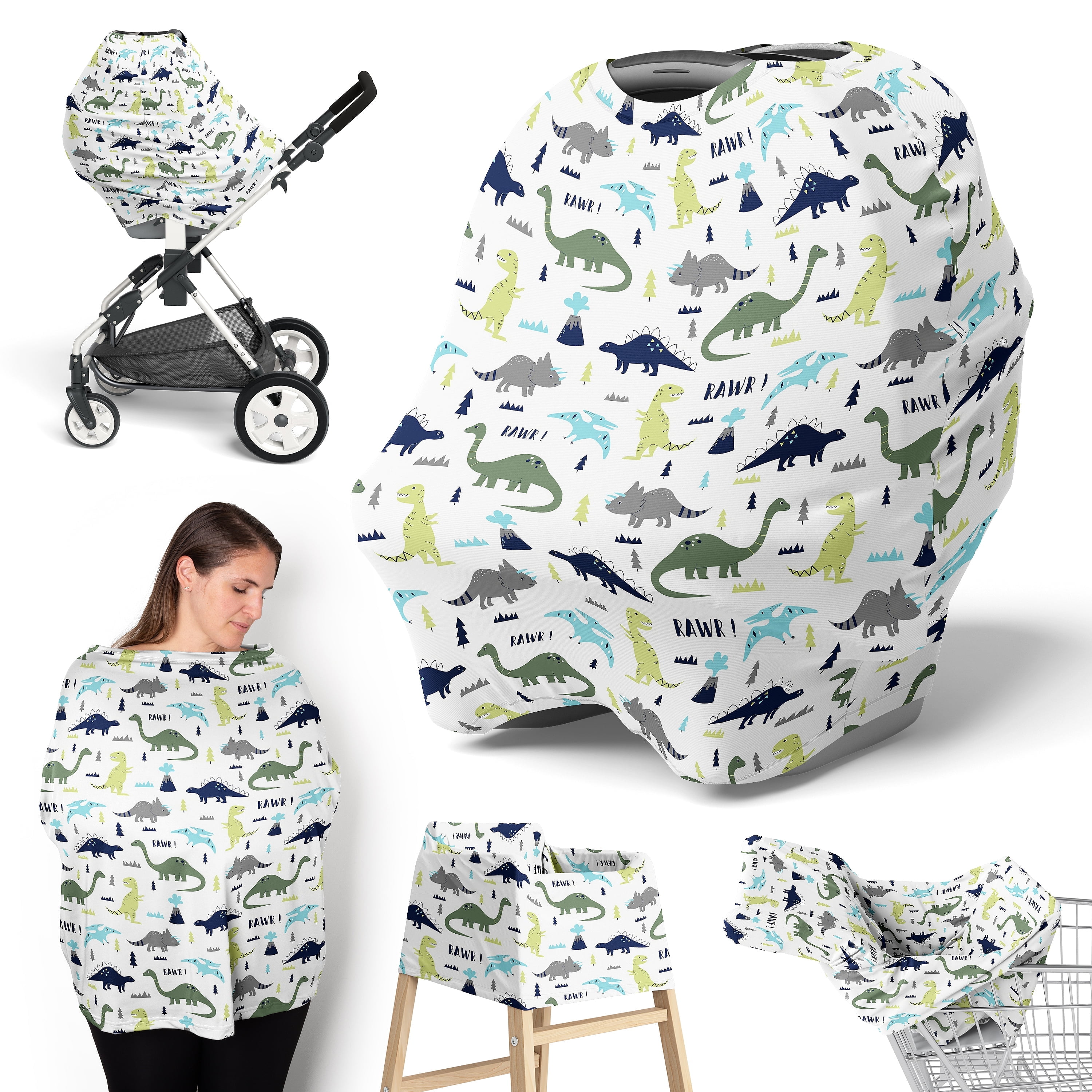 Sweet Jojo Designs Mod Dinosaur Multi Use Baby Car Seat and Nursing Cover Multicolor